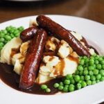 Close-up of British bangers sausage