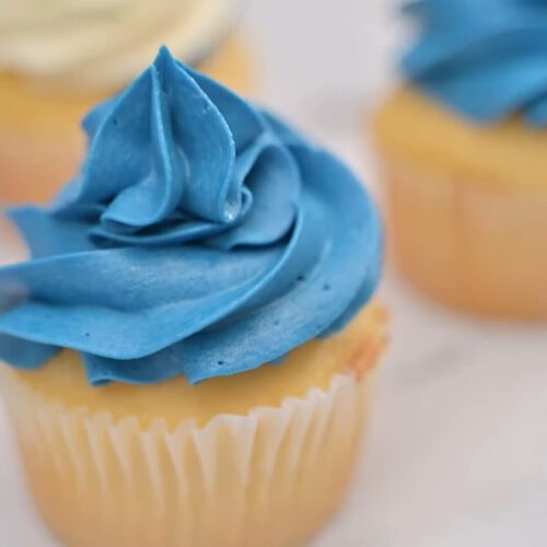 Royal Blue Buttercream Icing on Cupcakes