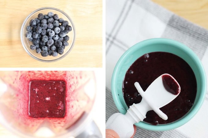 Making fresh blueberry puree for baby food