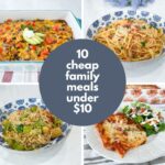 Assortment of inexpensive and versatile staple ingredients for cheap food meals