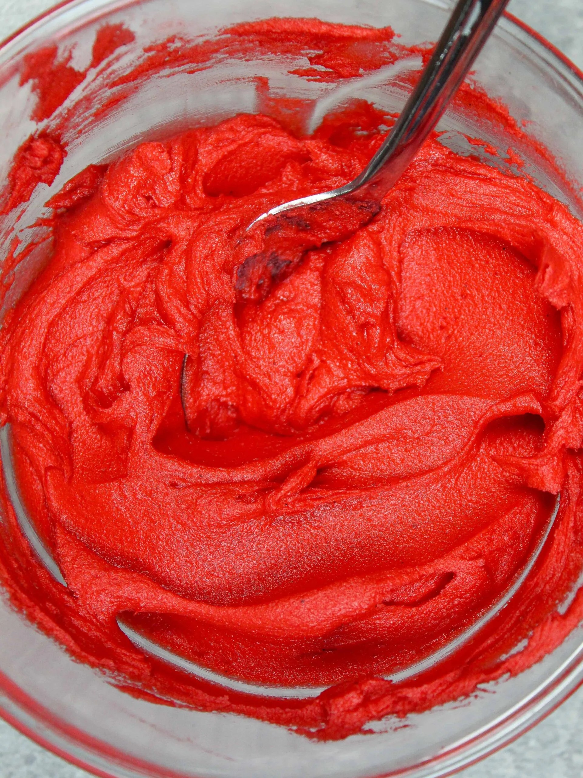 Close up of red buttercream