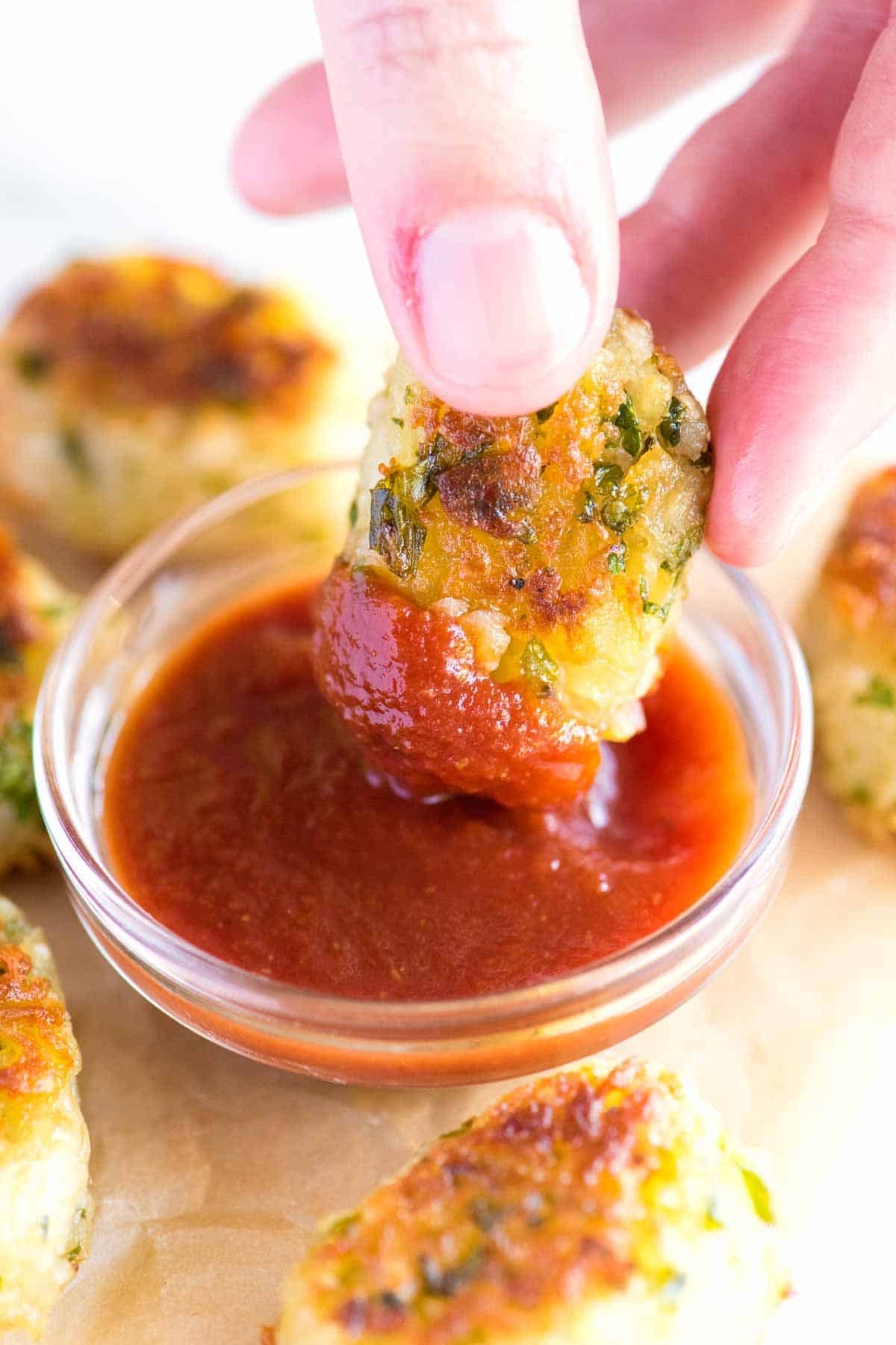 Tater Tots Arranged Neatly in a Serving Bowl