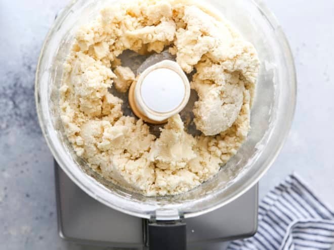 Pie crust mixture in a food processor