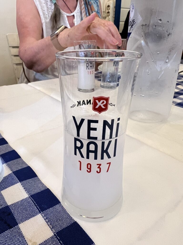 A glass of Rakı, the national drink of Turkey, made of twice-distilled grapes and flavored with anise