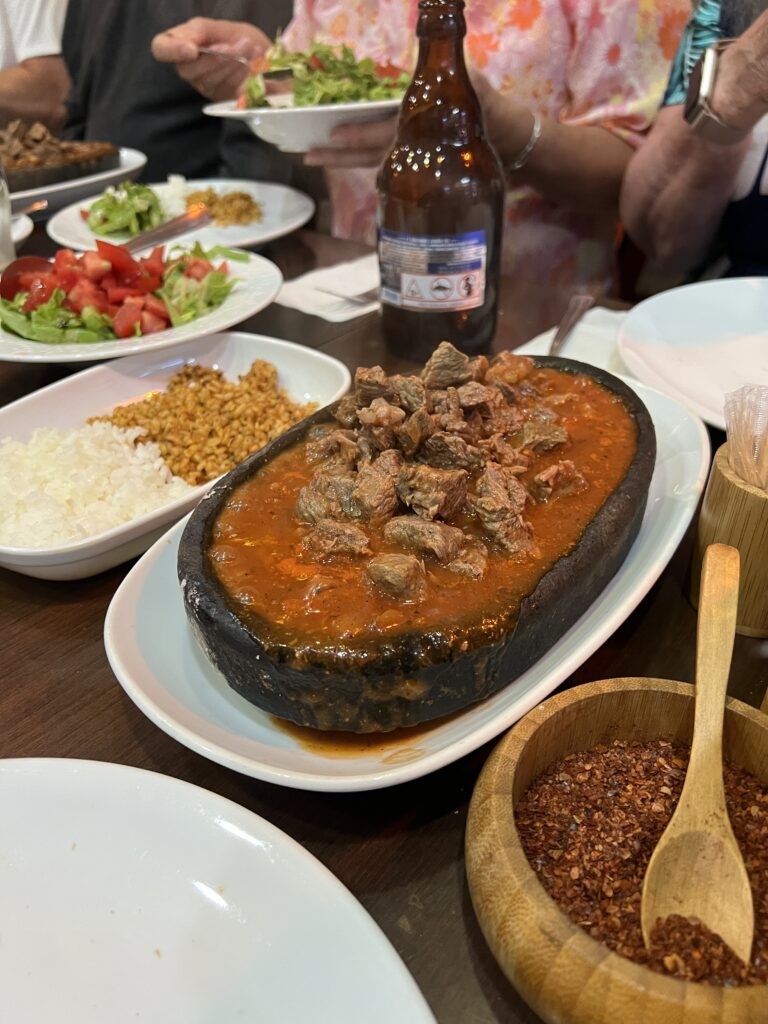 Testi kebab, meat and vegetables cooked in a sealed clay pot in Cappadocia