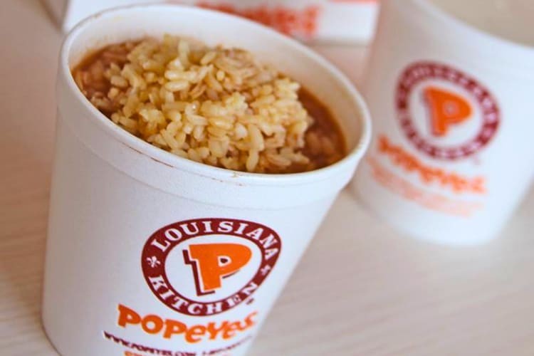 Popeye's red beans and rice is a tasty side dish.
