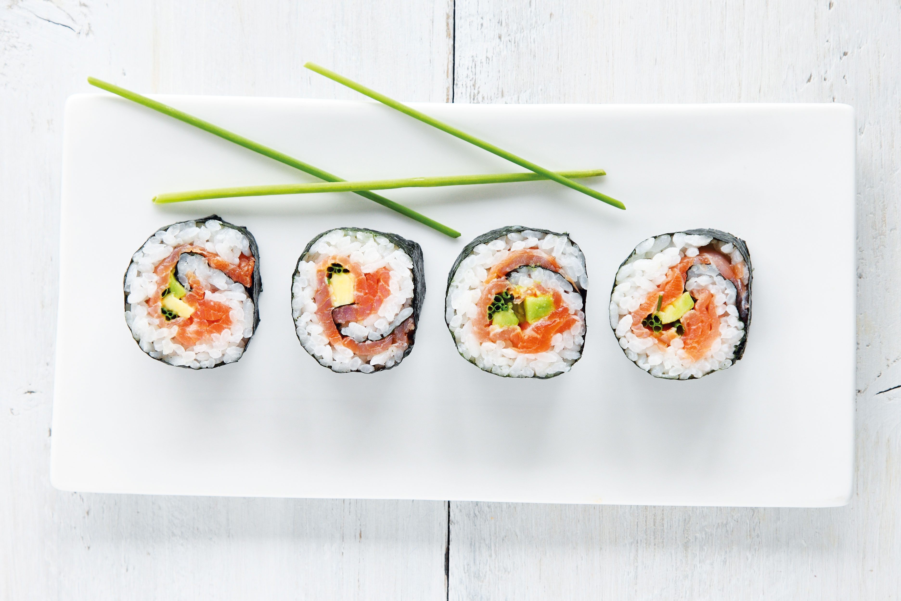 Salmon and avocado sushi rolls