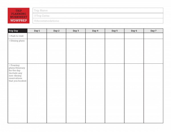 Disney Trip Planning Worksheet