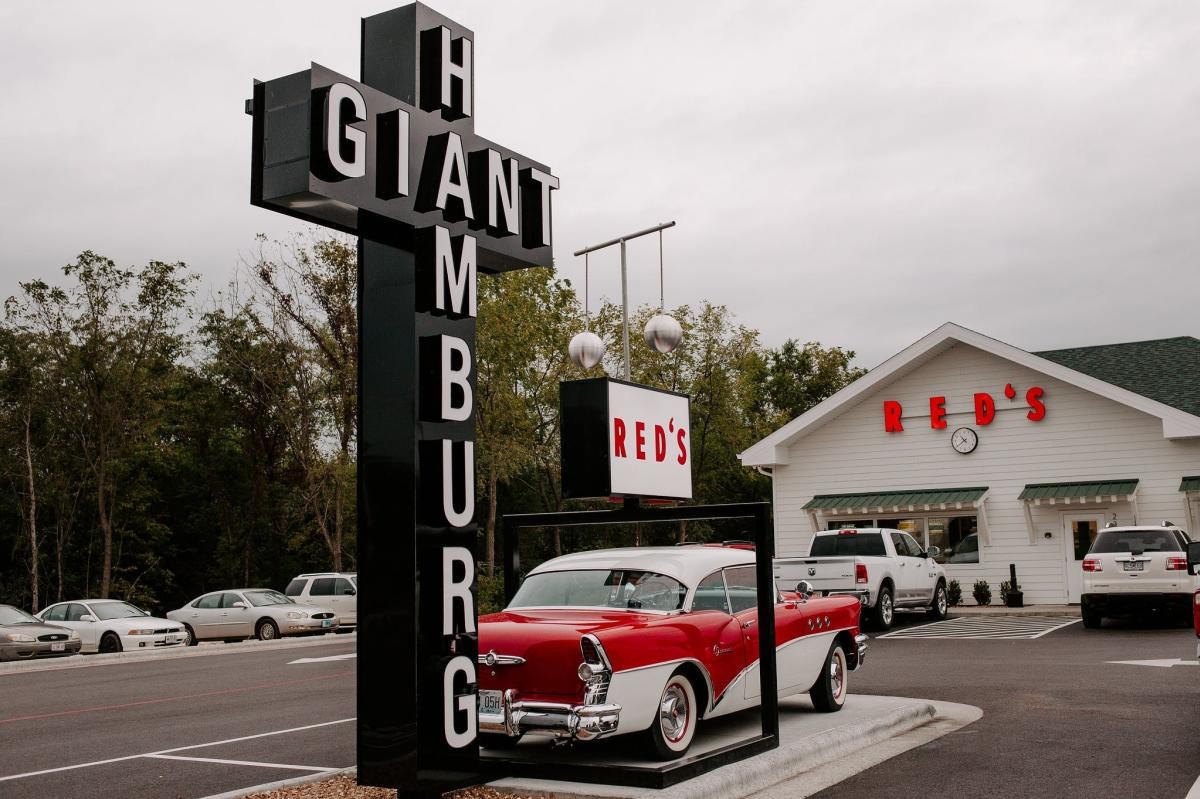 Retro diner with classic American fare at Red's Giant Hamburg in Springfield, Missouri