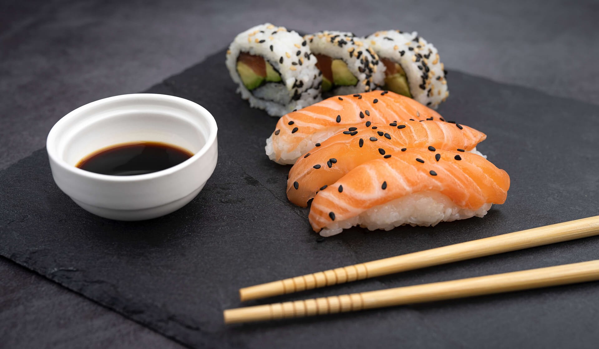 Assorted sushi with salmon and tuna