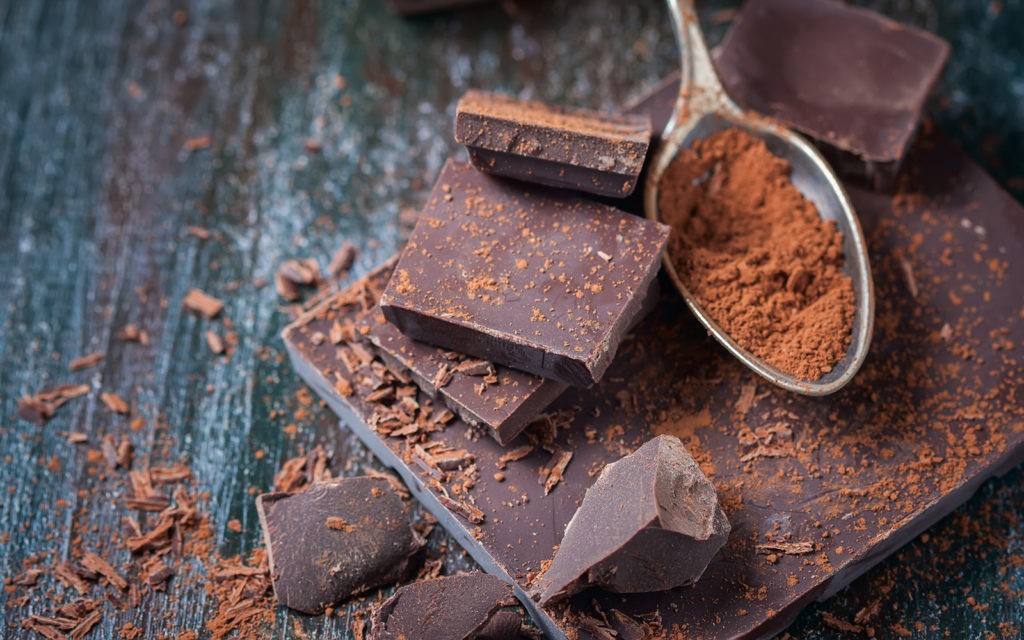 Close-up of dark chocolate pieces