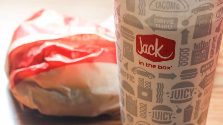 Jack in the Box Sandwich and Drink