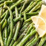 Air Fryer Green Beans served as a side dish with spaghetti