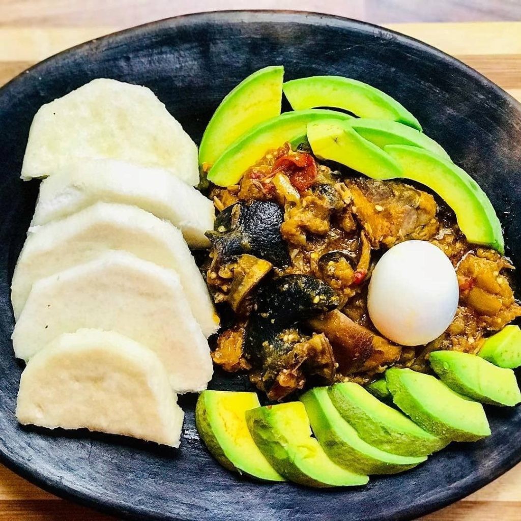 Ghanaian Kontomire Stew with Boiled Yam and Plantain
