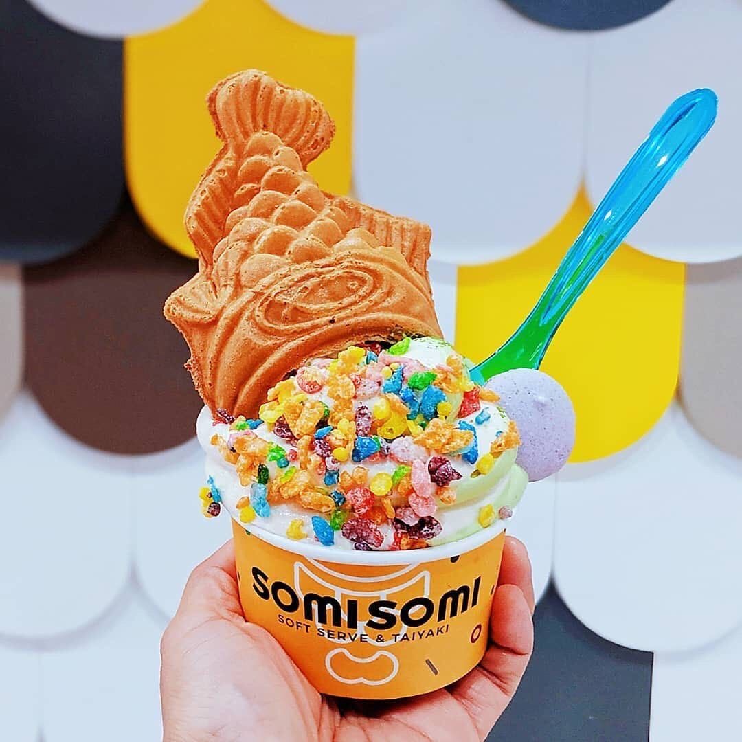 Soft serve and fish-shaped waffle cone at somi-somi