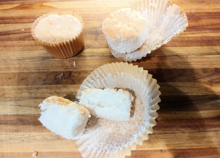 Angel food cupcakes in paper liners