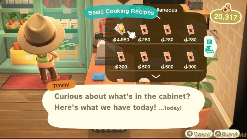 Animal Crossing Nook's Cranny Basic Cooking Recipes