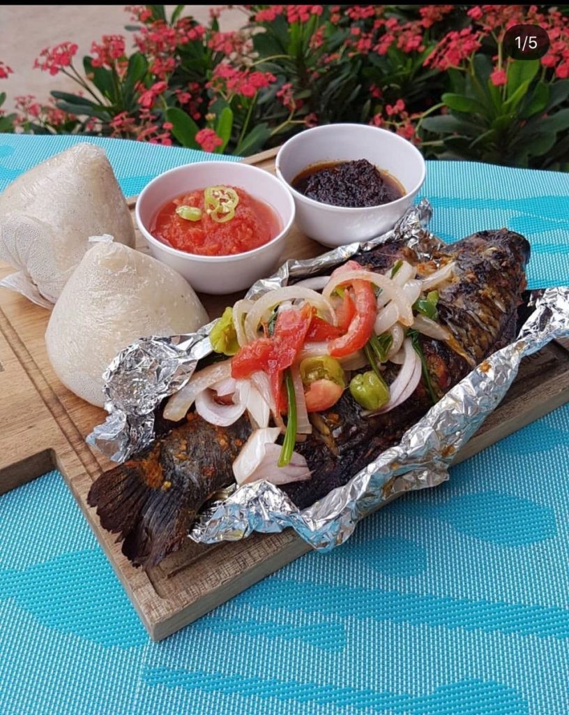Ghanaian Banku with Grilled Tilapia and Pepper Sauce
