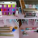 Basic tools for polymer clay miniature food making, including clay, blades, and a rolling pin