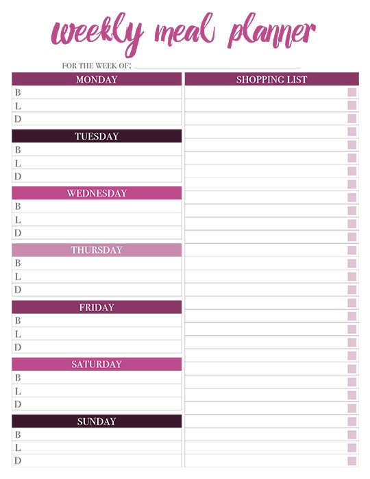 weekly meal planner with shopping list