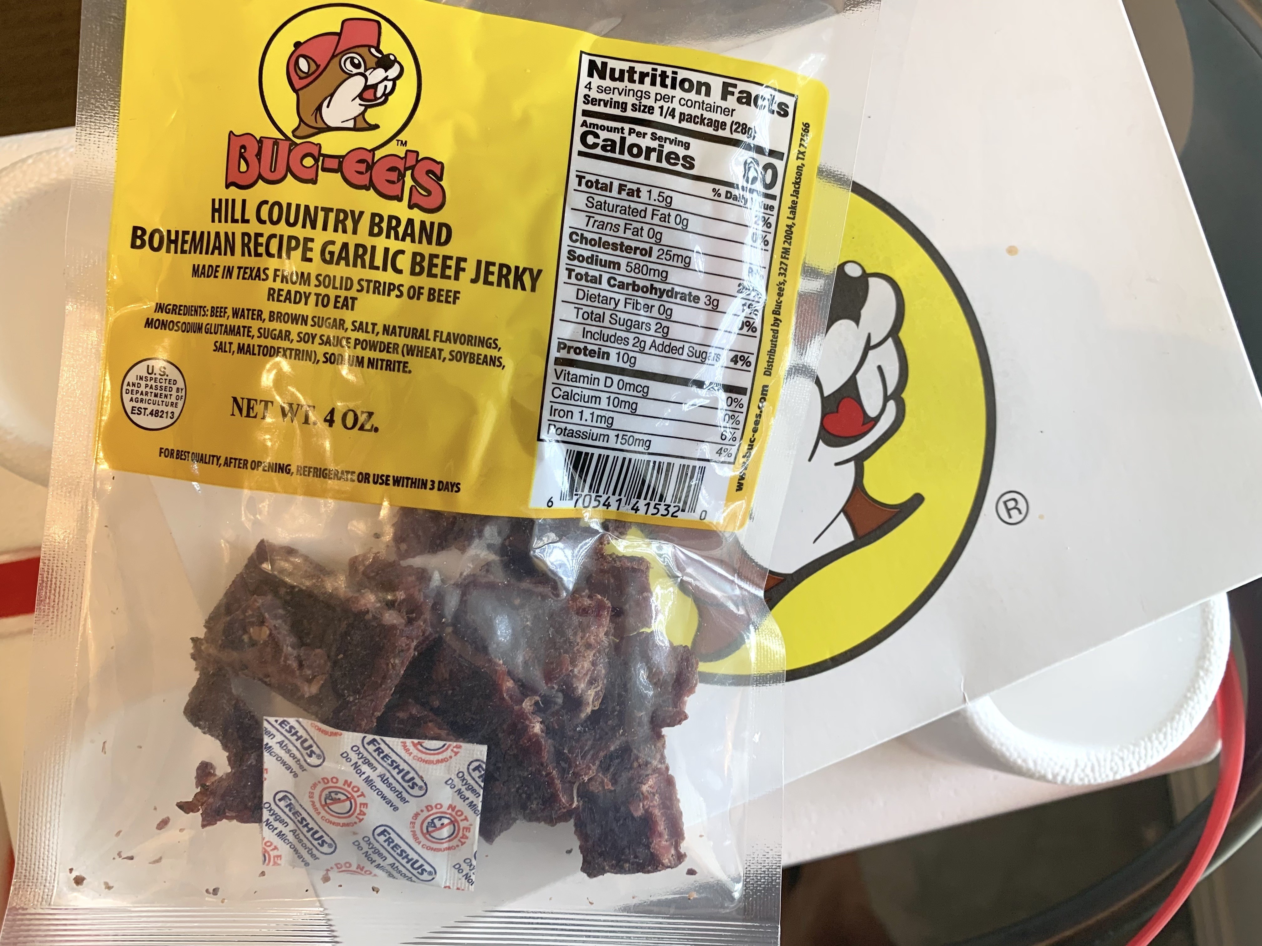 Hill Country Brand Bohemian Garlic Beef Jerky, a popular Buc-ee's jerky option
