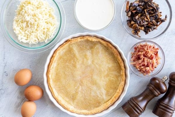 Ingredients arranged for making a breakfast quiche