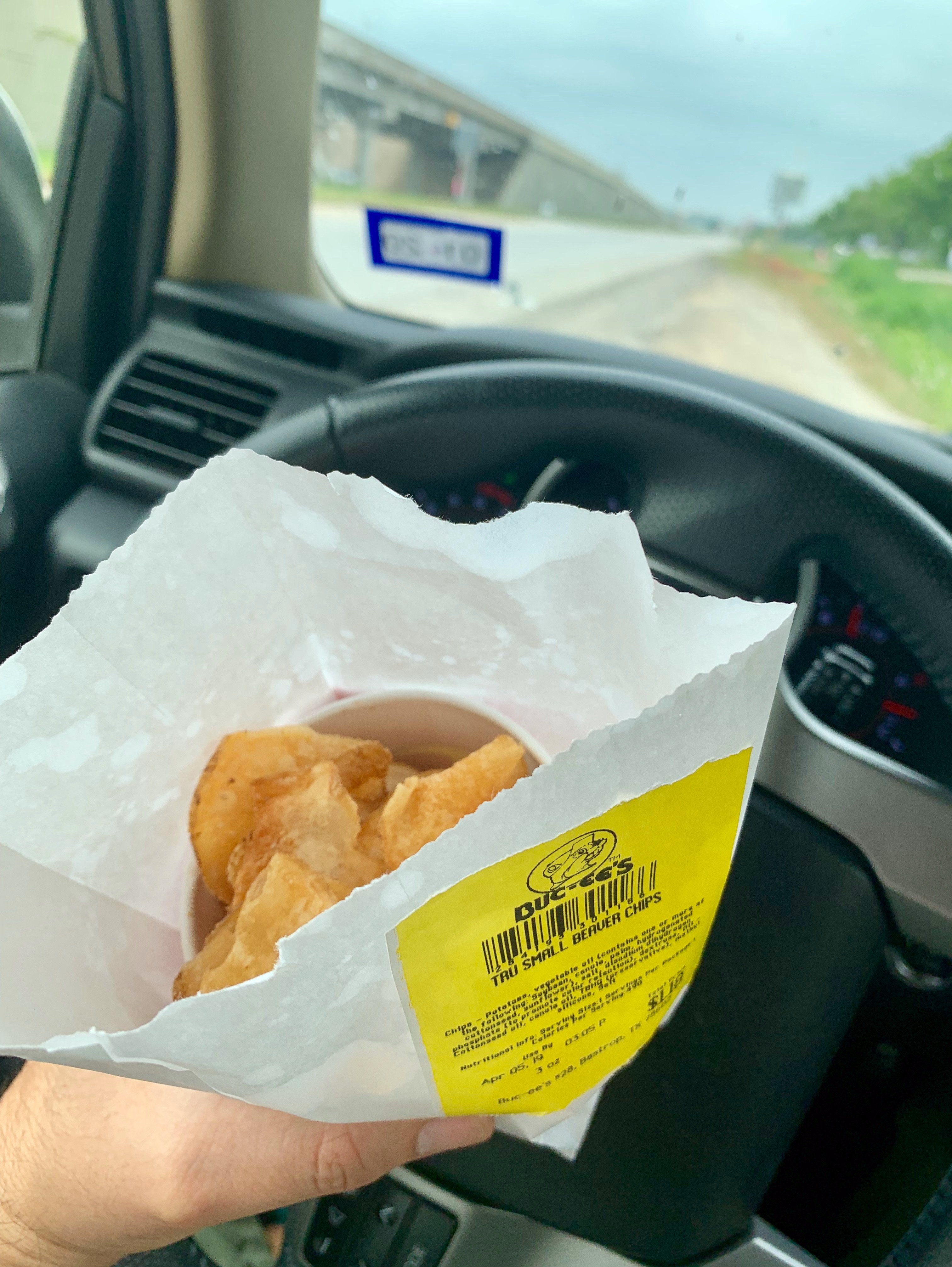 Small Beaver Chips at Buc-ee's, a salty and crunchy road trip snack alternative to fries