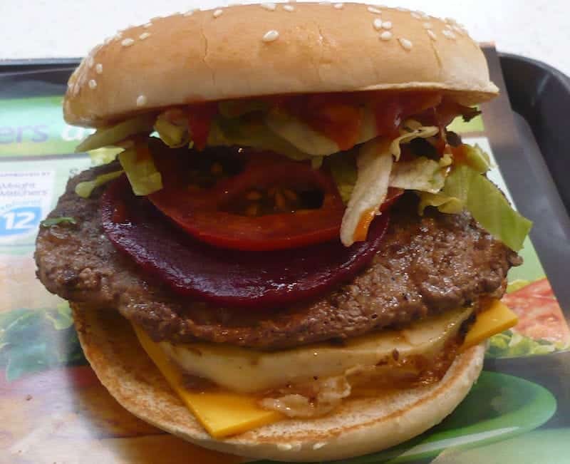 Beetroot burger, showcasing a burger with beetroot slices, commonly found in Australian cuisine.