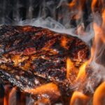 Grilled meat with char marks
