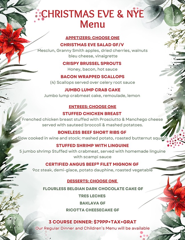 Artisan's Restaurant and Brewery Christmas and New Year's Eve Menu