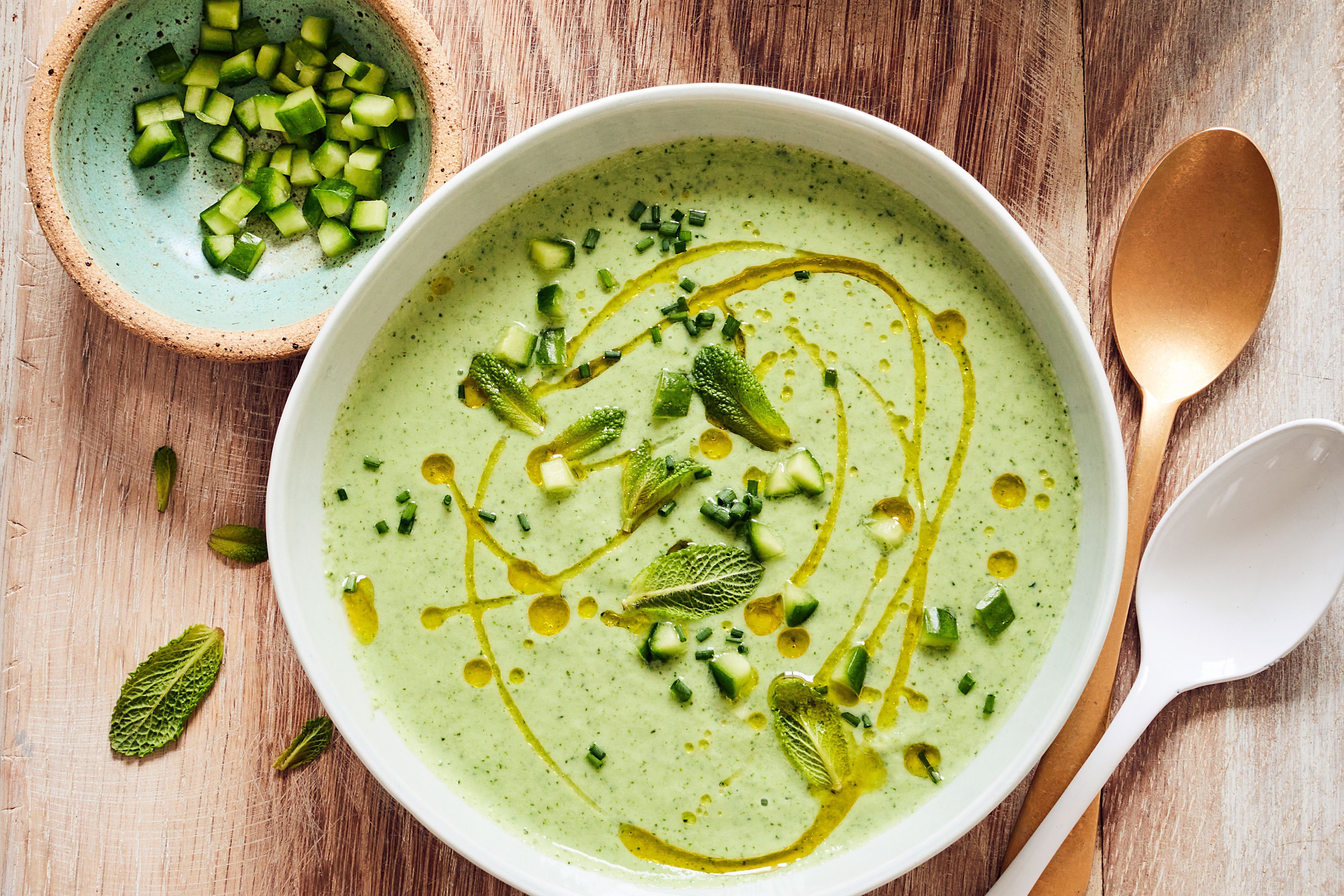 Cucumber soup in a bowl.