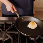 Egg in a nonstick pan, slightly burnt