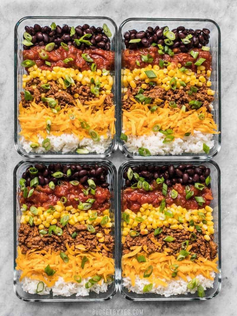 Easy Burrito Bowl Meal Prep with Chicken, Rice, and Veggies