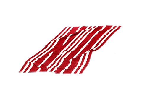 Red and white kitchen towel wrapped around food for cooling
