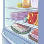 Frozen meat patties being safely thawed in a refrigerator to maintain food safety