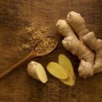 Close up of sliced ginger root