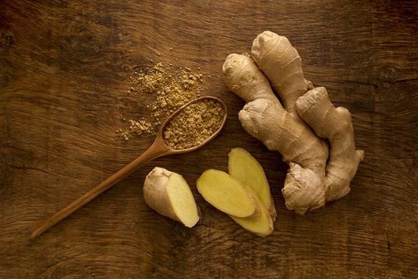 Close up of sliced ginger root
