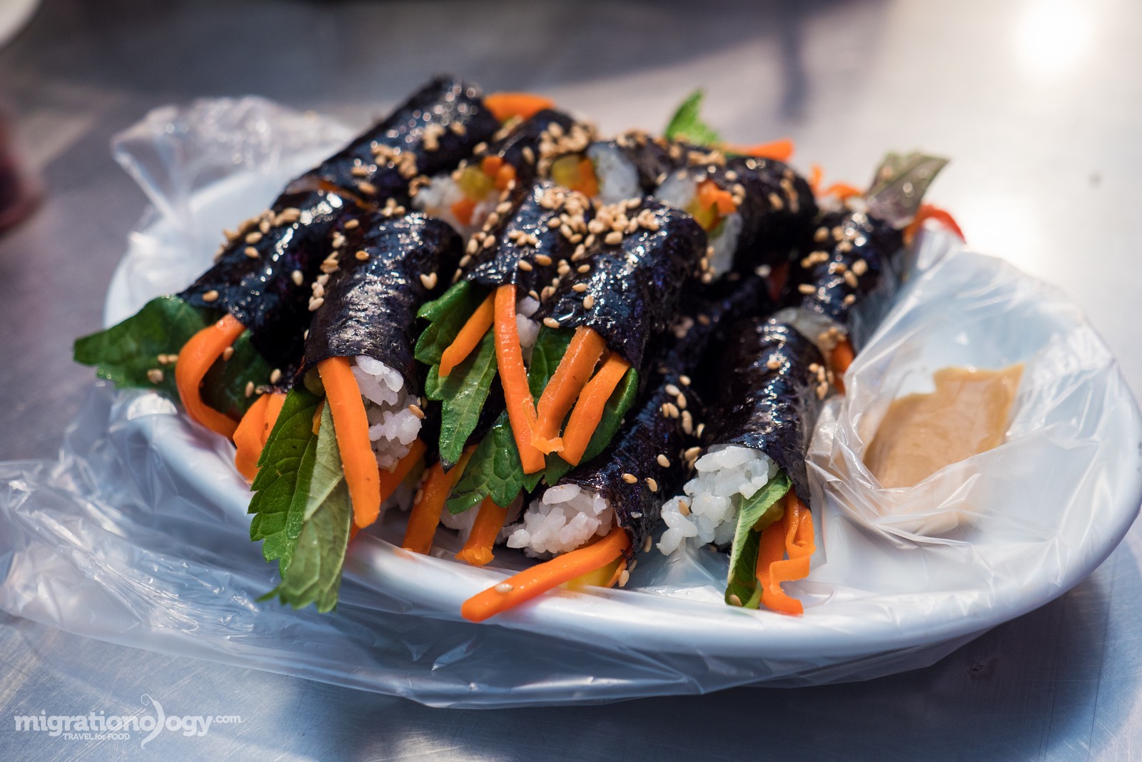 Gimbap, seaweed rice rolls filled with vegetables