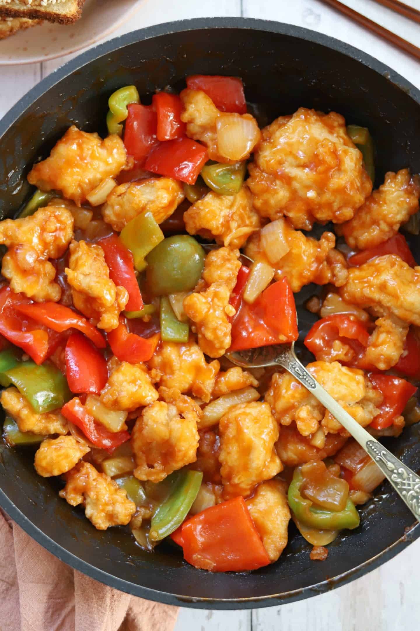 Gluten Free Sweet and Sour Chicken with bell peppers and pineapple