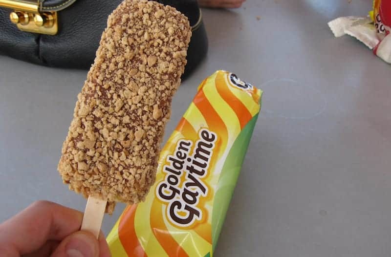 Golden Gaytime, an ice cream treat with toffee and vanilla ice cream dipped in chocolate and covered in biscuit pieces, a popular Australian dessert.
