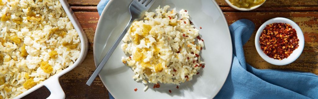Green Chili Mexican Rice Casserole with crushed red pepper