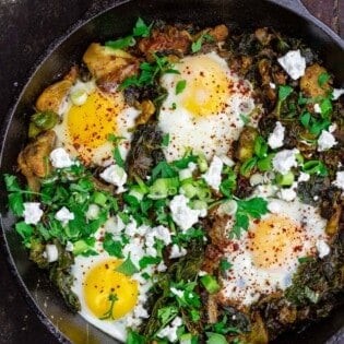 Green shakshuka with spinach and feta