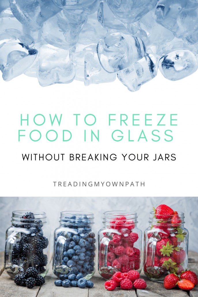 Glass mason jars with food inside, demonstrating proper headspace for freezing