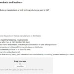 Amazon Seller Central dashboard for submitting food business details