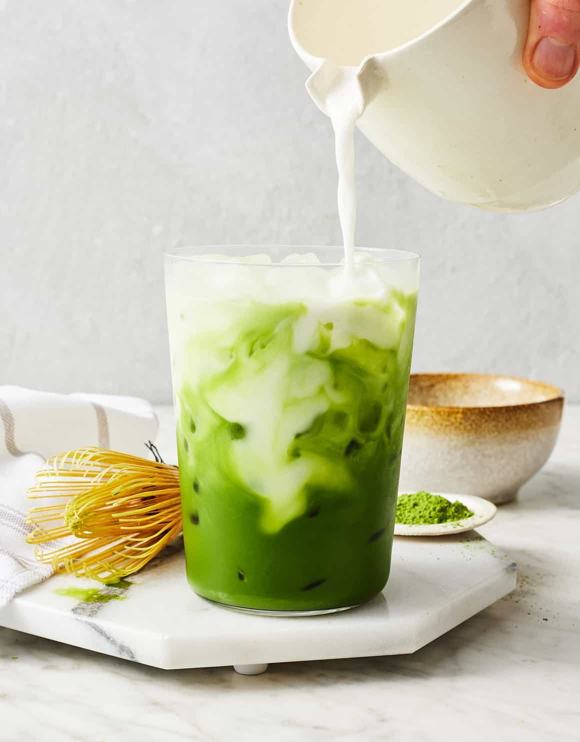 Iced matcha latte with green tea powder