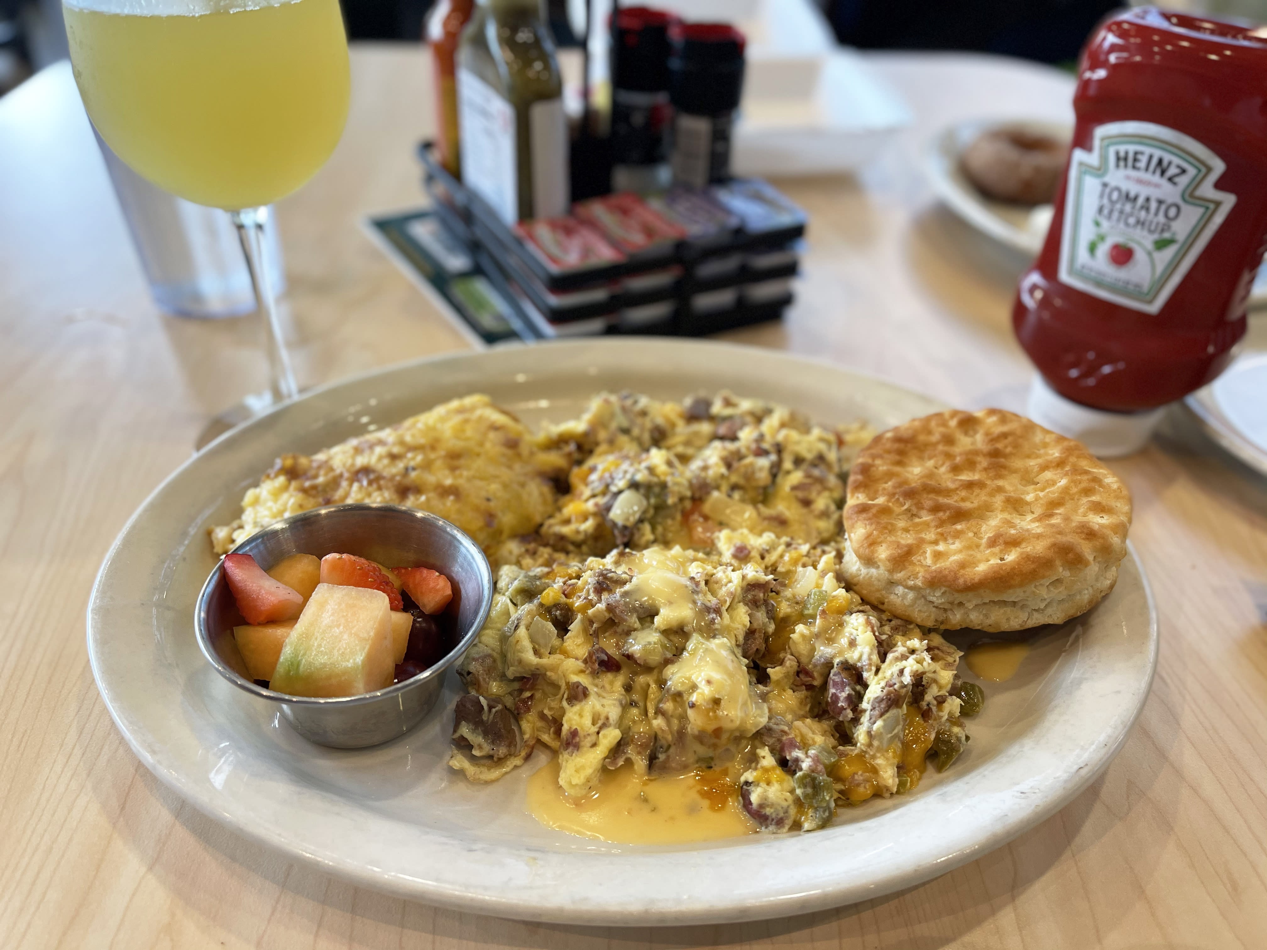 Breakfast spread from Toasted Yolk featuring a variety of brunch dishes