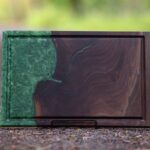 Serving tray with epoxy resin ornamentation.
