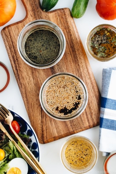 Japanese salad dressings in mason jars.