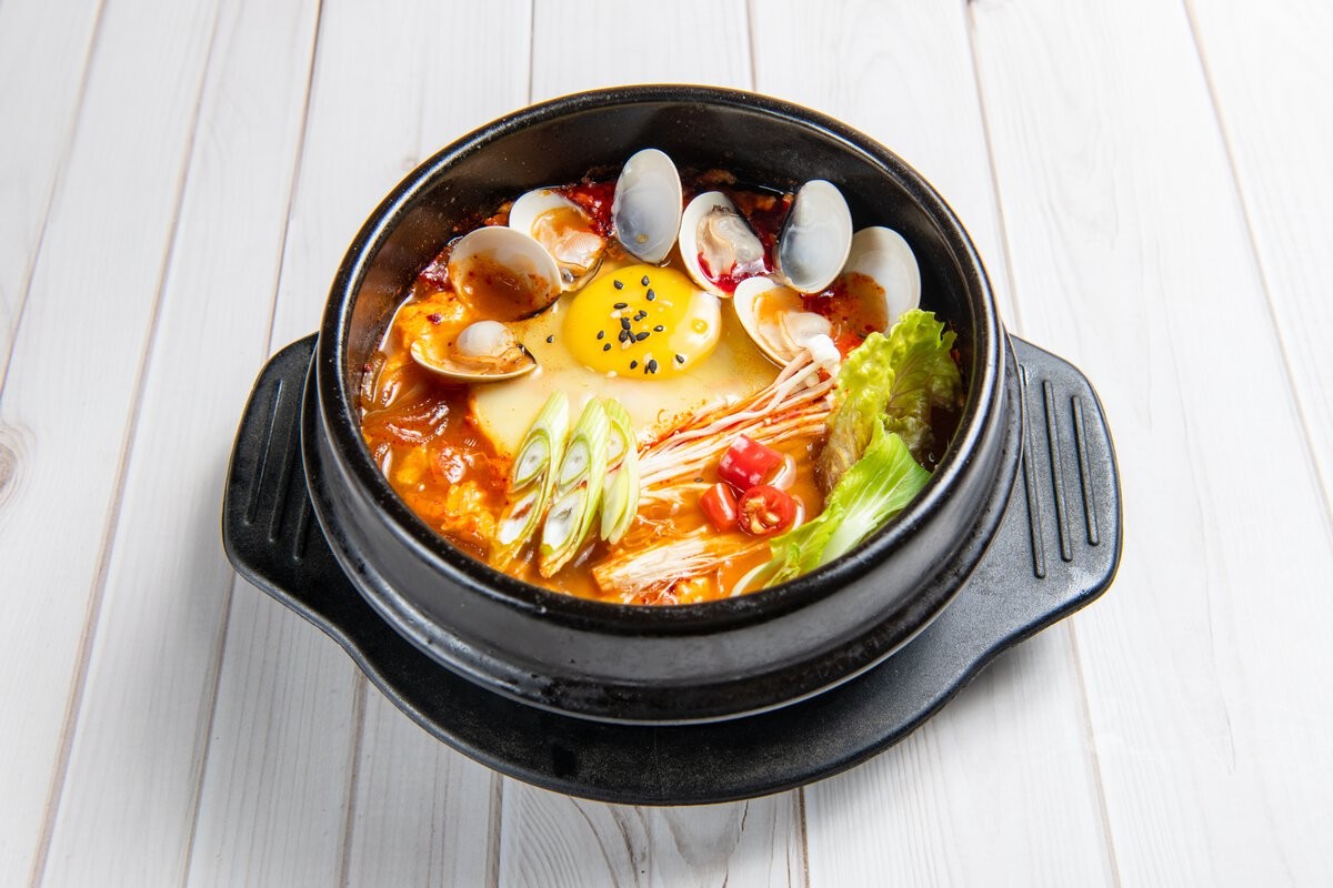 Kimchi Jjigae, a spicy Korean stew made with fermented kimchi and chili paste