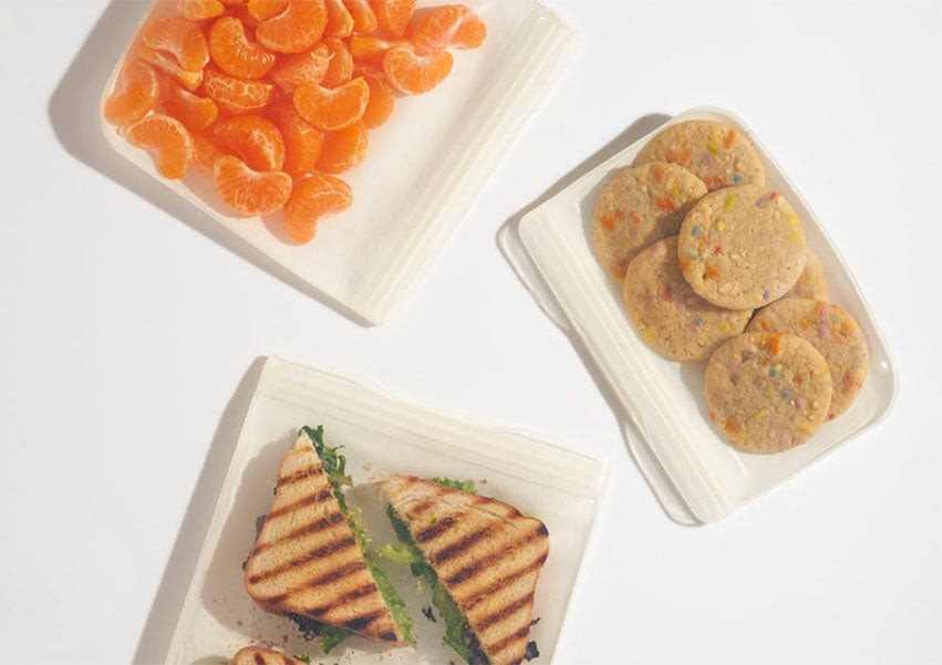 Silicone food containers filled with salad